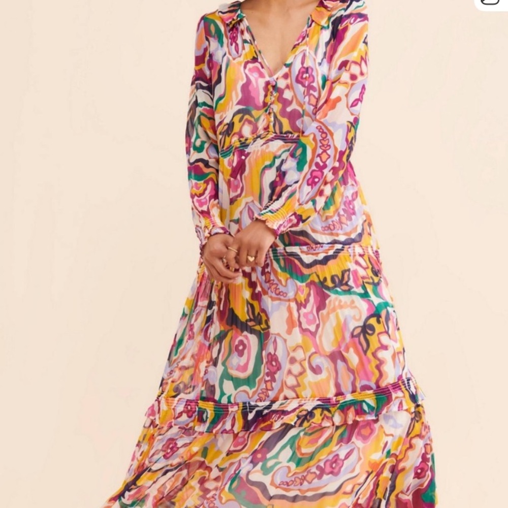 Anthropologie marais chiffon Vibrant Multicolor Maxi Dress M Medium